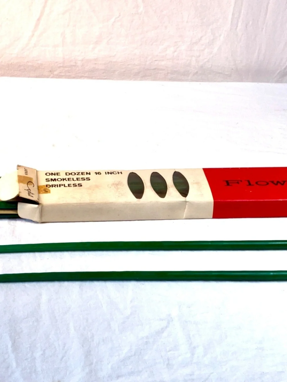 Vintage Crystal Flower Tapers 16 Inch Green Candles - One Dozen